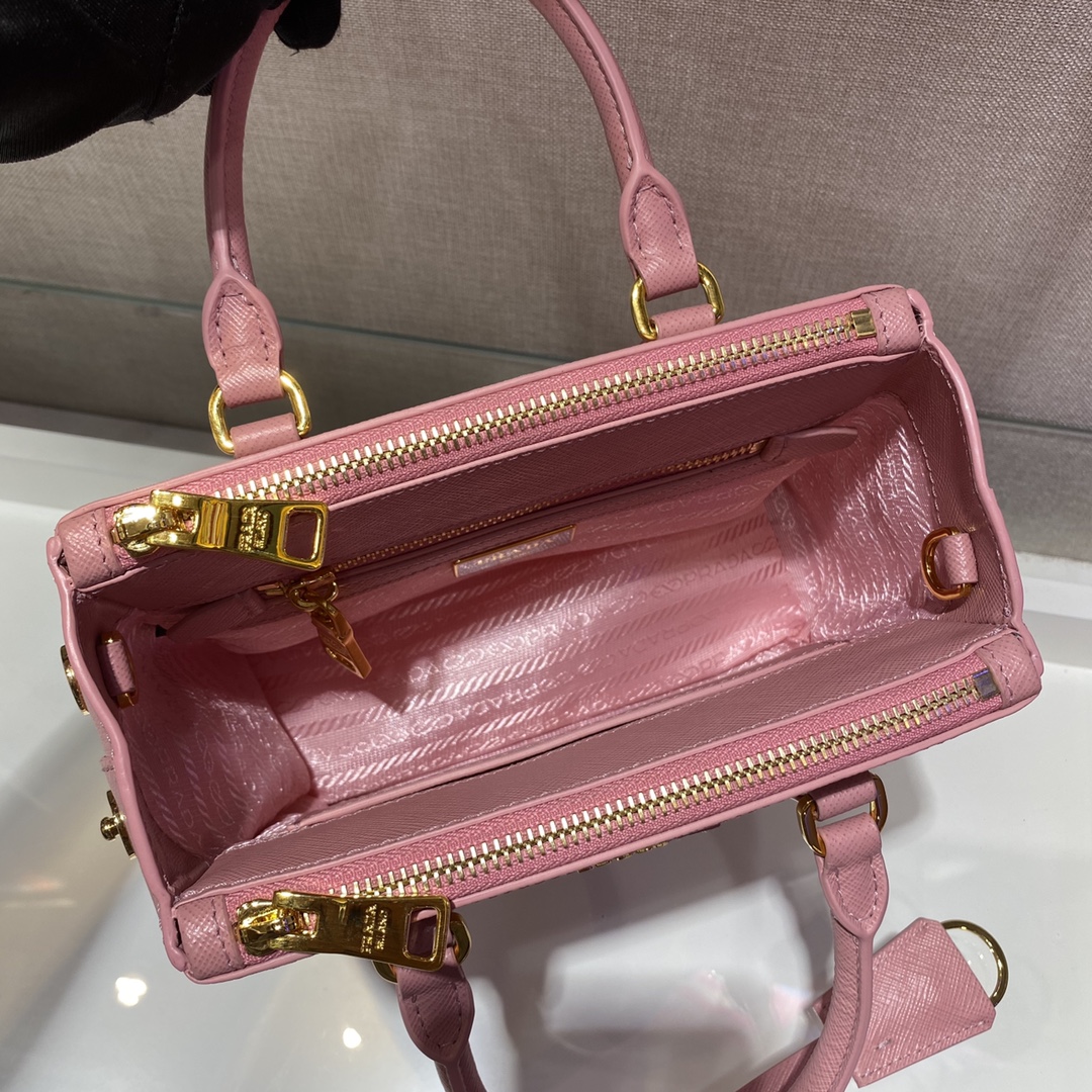 Prada Mini Galleria Saffiano Leather Bag Tote Shoulder Bag Pink 1BA906